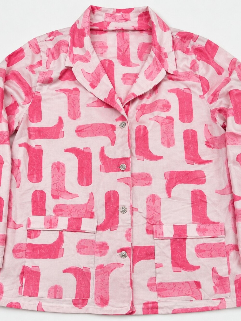 Buddy love Pink Cowboy Boot-Print Button-Up Pajama Top